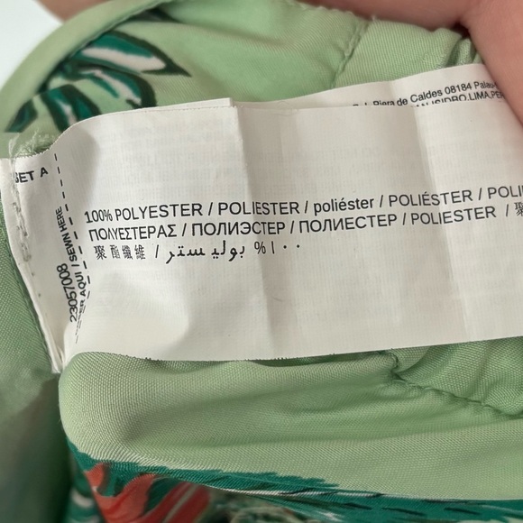 Mango Green Red Floral Pant Wide Leg Satin Flowy Tropical Boho Leaf Resort Wear - Picture 10 of 10